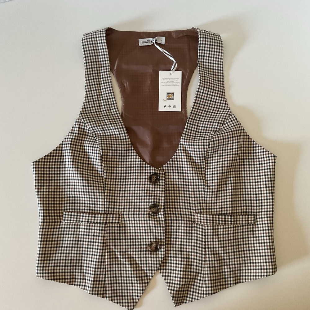 Grace Karin Dark Academia Checkered Button-Up Vest